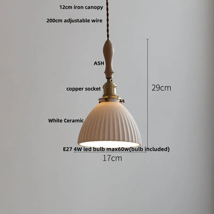 DecorBites™ Ceramic LED Pendant Lights with Ash Wood Nordic Design