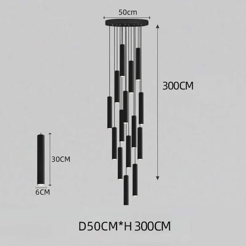 DecorBites™ Black LED Crystal Staircase Chandelier: Modern Nordic Design, Creative Island Hanging Lamp
