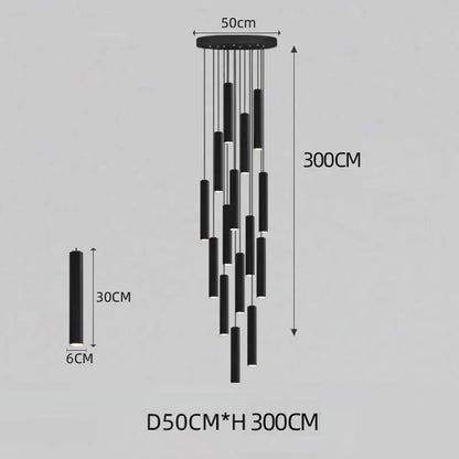 DecorBites™ Black LED Crystal Staircase Chandelier: Modern Nordic Design, Creative Island Hanging Lamp
