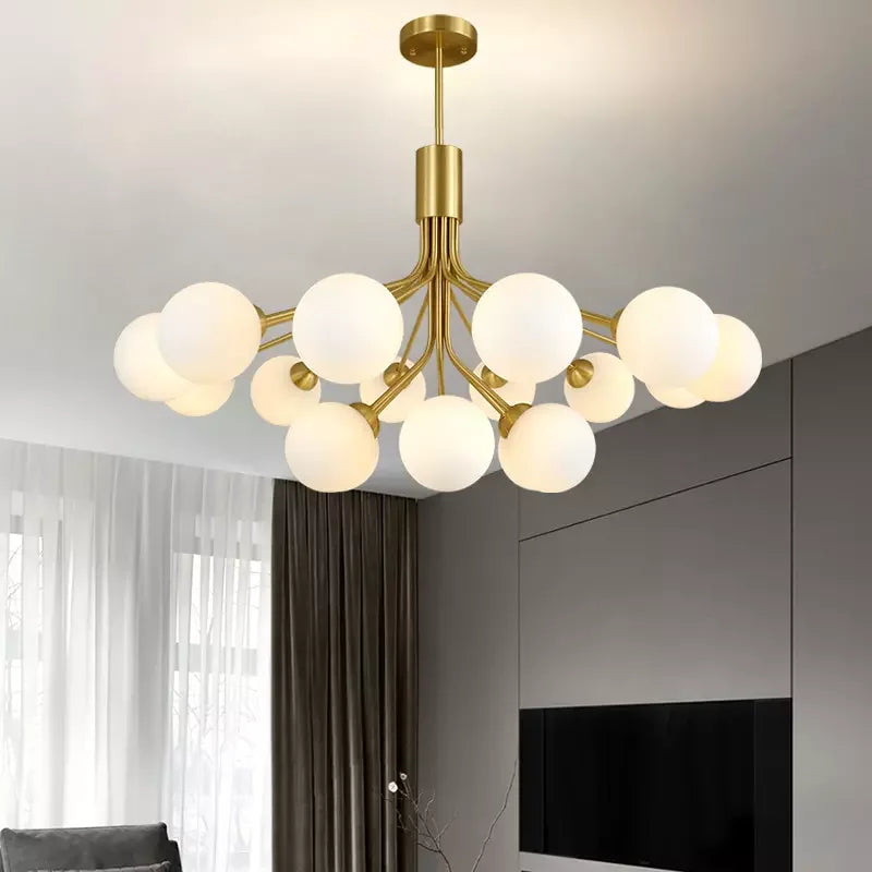 ™ Gold Glass Ball Chandelier: Luxury LED Lighting for Dining Room, Kitchen, Cafe