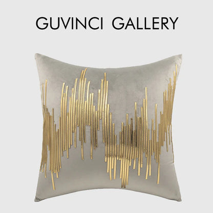 DecorBites™ Luxe Metallic Stripes Velvet Cushion Cover: Midcentury Modern Throw Pillow Case