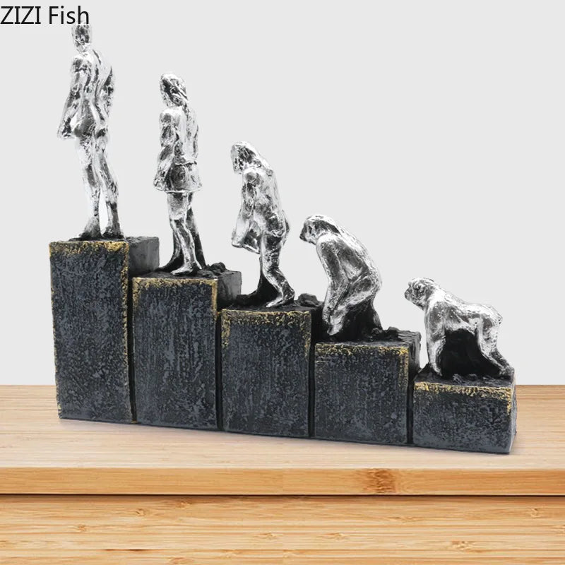 DecorBites™ Ape Man Evolution Sculpture Resin Artwork Decor Ornaments Model Statue