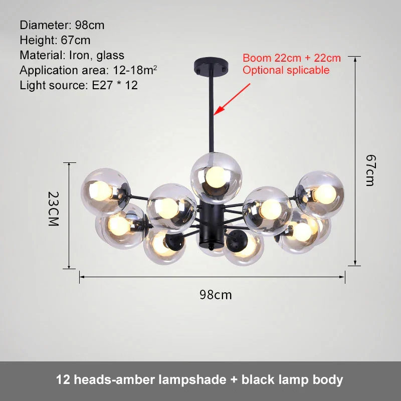 DecorBites™ Glass Ball LED Chandelier for Bedroom Dining Room - Elegant Ceiling Pendant Lamp