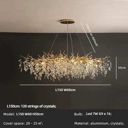 DecorBites™ Crystal Branch LED Pendant Chandelier - Gold Suspend Lamp for Luxury Dining Room