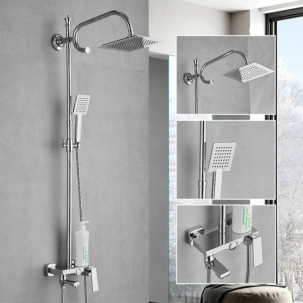 DecorBites™ Brass Chrome Round Tube Shower Faucet with Slide Bar and Single Handle