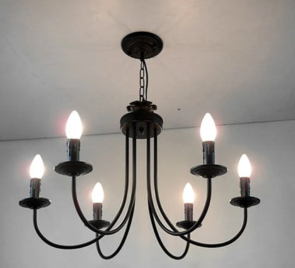 DecorBites™ Black Curved Arm LED Chandelier: Classic Wrought Iron Candle Lighting Fixture