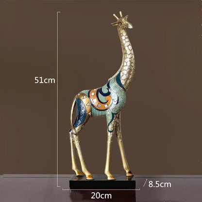 DecorBites™ Giraffe Mother and Child Painted Sculpture - Modern Home Decoration Golden Ornament