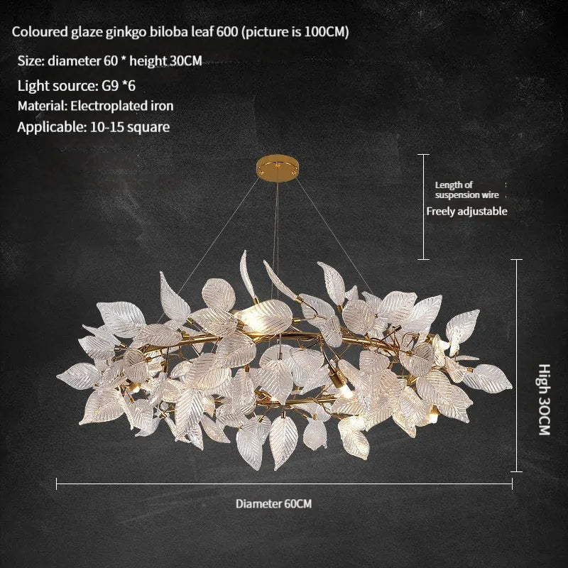 DecorBites™ Ginkgo Leaf Crystal Chandelier - Elegant LED Pendant Lamp for Dining & Living Room