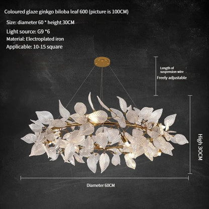 DecorBites™ Ginkgo Leaf Crystal Chandelier - Elegant LED Pendant Lamp for Dining & Living Room