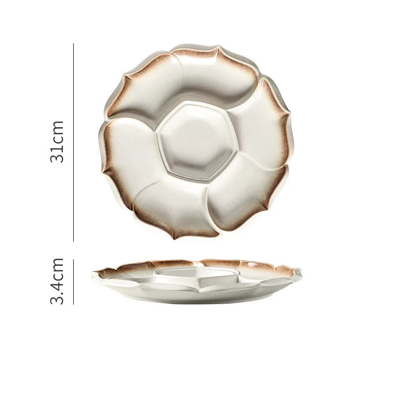 DecorBites™ Ceramic 4-Grid Dinner Plate - Retro Tableware for Fruits, Snacks, and Desserts