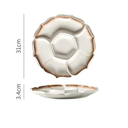 DecorBites™ Ceramic 4-Grid Dinner Plate - Retro Tableware for Fruits, Snacks, and Desserts