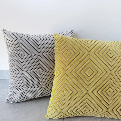 DecorBites™ Geometric Chenille Flocking Cushion Cover in Grey Yellow Purple Red, 45x45cm/30x50cm