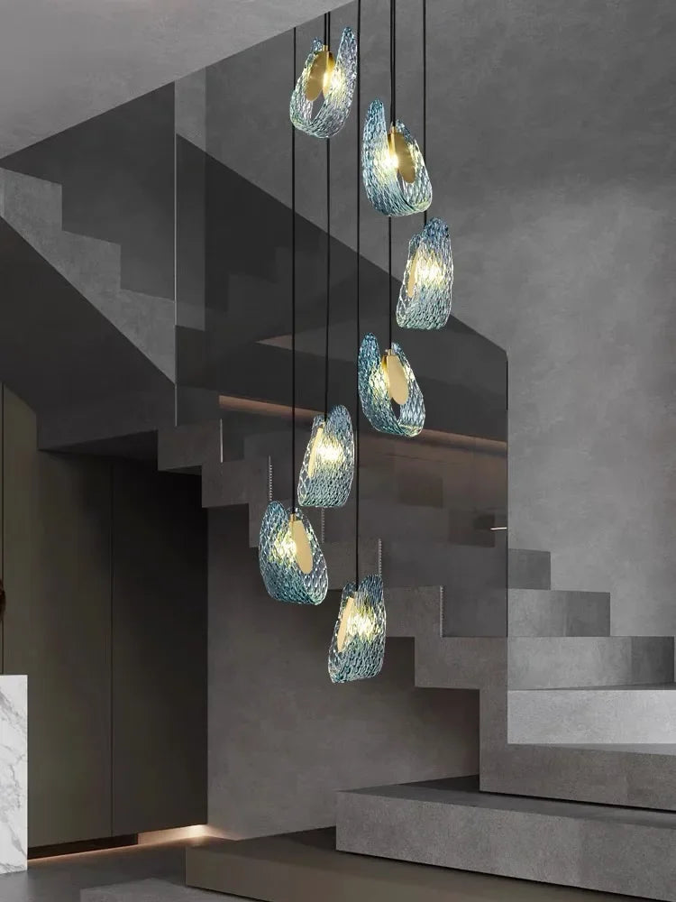 DecorBites™ Blue Peacock Leaf Glass Designer Chandeliers Lighting