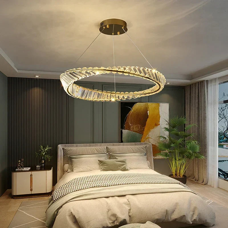DecorBites™ Gold LED Crystal Pendant Chandelier for Luxury Living Dining Room LightingDécor