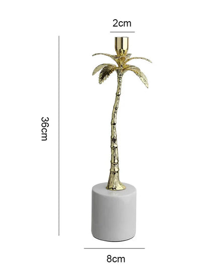 DecorBites™ Golden Metal Candlestick with Volakos White Marble Base for Luxury Home Decor