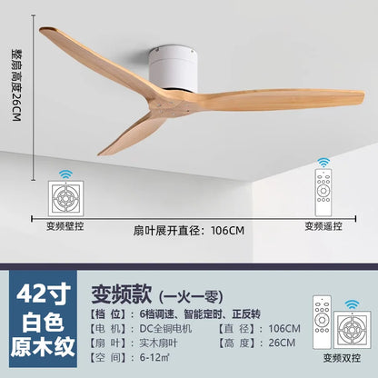 DecorBites™ 52 Inch Brushed Luxury Ceiling Fan with DC Motor, 3 Wood Blades, Remote Control