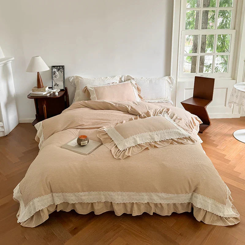 DecorBites™ French Lace Ruffles Bedding Set - Soft and Skin-friendly Duvet Cover Set