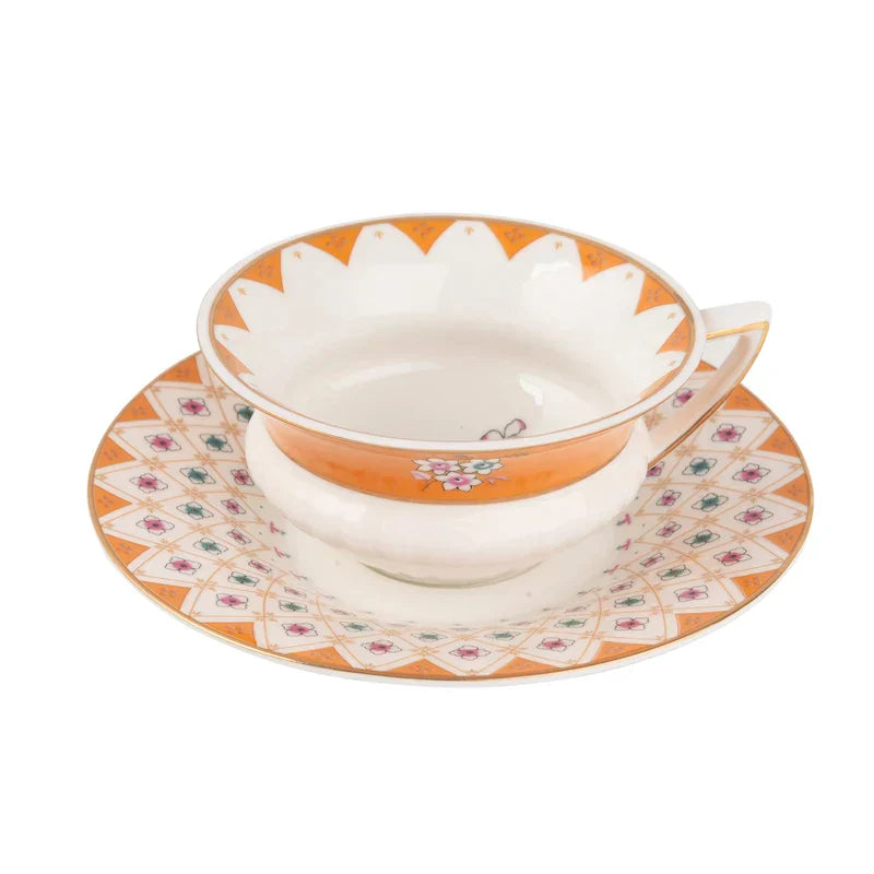DecorBites™ Bone China Flower Coffee Cup Saucers Set, Elegant Pastoral Tea Time Essentials