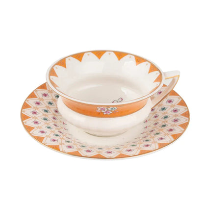 DecorBites™ Bone China Flower Coffee Cup Saucers Set, Elegant Pastoral Tea Time Essentials