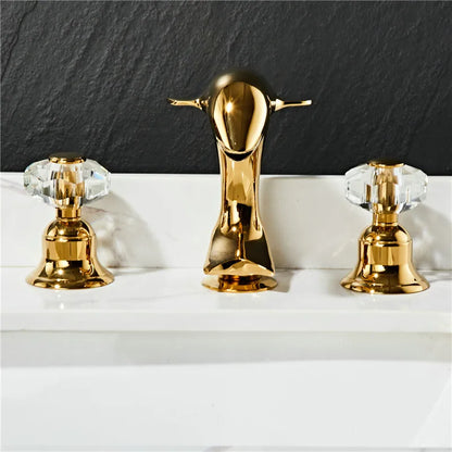 DecorBites™ Gold Basin Faucet: Brass Nickel Dolphin Bathroom Sink Faucet, 3 Hole Widespread