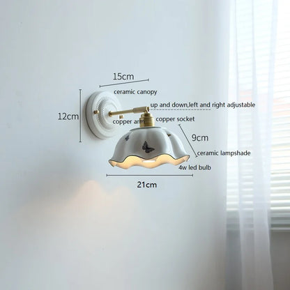 DecorBites™ Ceramic LED Wall Light with Copper Arm Socket for Bedroom Living Room