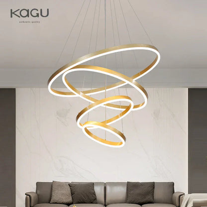 DecorBites™ Black Led Rings Circle Pendant Chandelier for Living Dining Kitchen