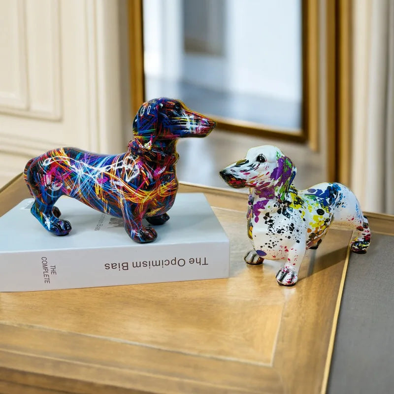 DecorBites™ Colorful Dachshund Dog Resin Miniature Statue for Home Office Decor