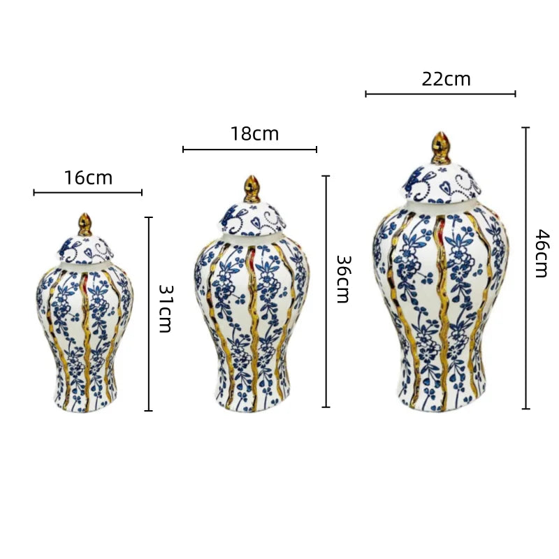 DecorBites™ Blue Glazed Ceramic General Vase Handicrafts Flower Vase Ginger Jar