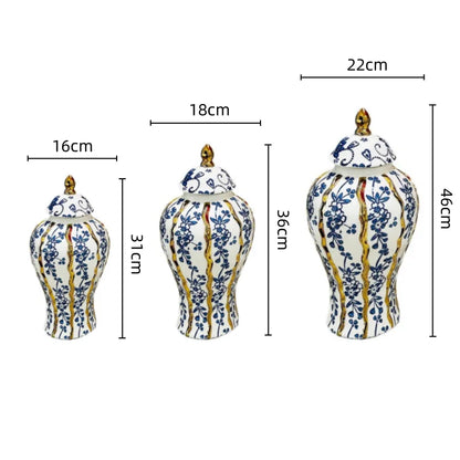DecorBites™ Blue Glazed Ceramic General Vase Handicrafts Flower Vase Ginger Jar