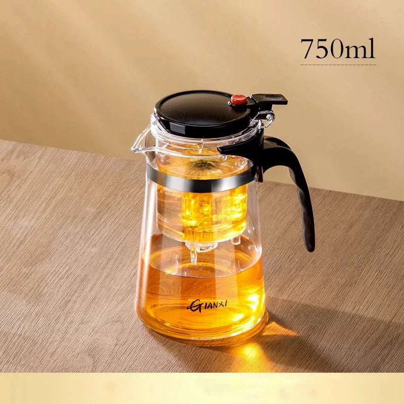 DecorBites™ Glass Teapot with One-button Filtration for High-temperature Tea Brewing