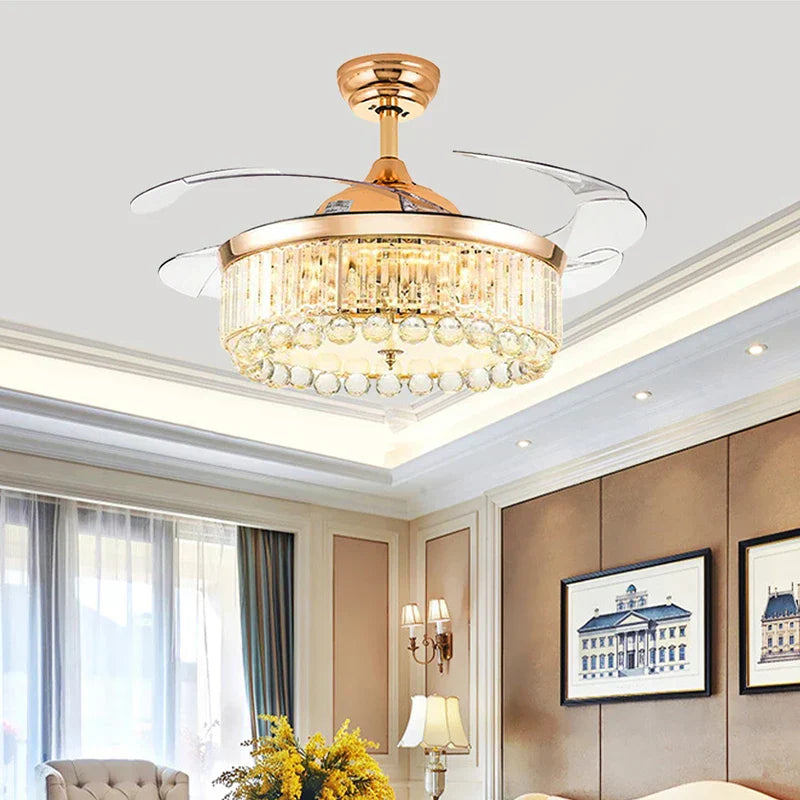 DecorBites™ Crystal Ceiling Fans with LED Light & Remote Control, Gold Finish