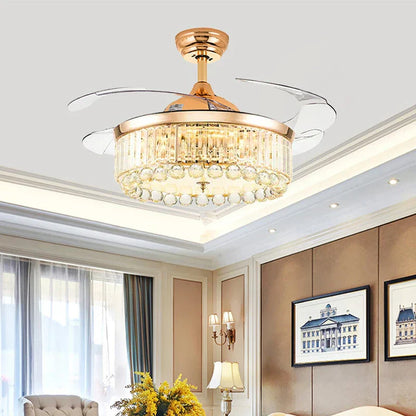 DecorBites™ Crystal Ceiling Fans with LED Light & Remote Control, Gold Finish