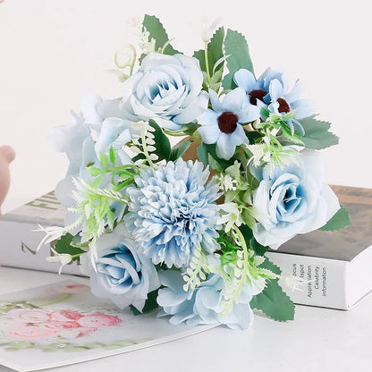 DecorBites™ Blue Peony Tea Rose Silk Fake Flowers for DIY Home Garden Wedding Decor