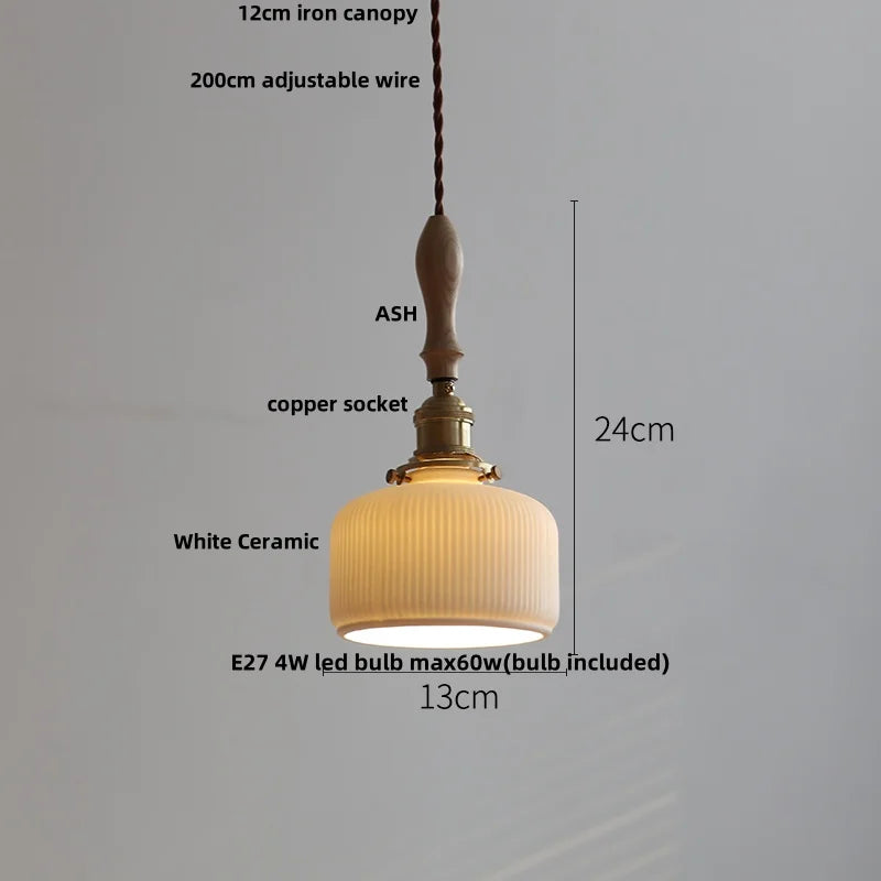 DecorBites™ Ceramic LED Pendant Lights with Ash Wood Nordic Design