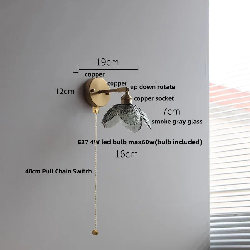 DecorBites™ Gray Glass LED Wall Lights, Pull Chain Switch, Modern Nordic Design