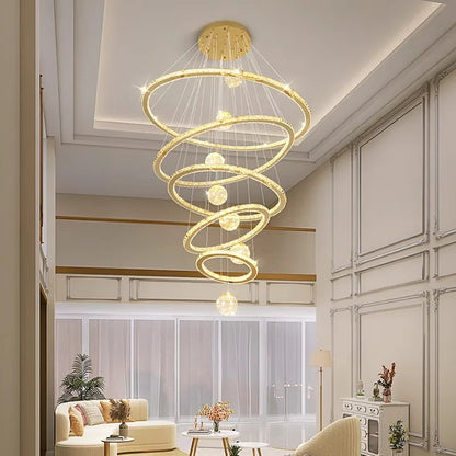 DecorBites™ Crystal Chandelier Stair Pendant Lamp Living Room Interior Lighting
