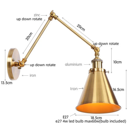 DecorBites™ LED Long Arm Wall Lamp with Pull Chain Switch for Home Hotel Bathroom