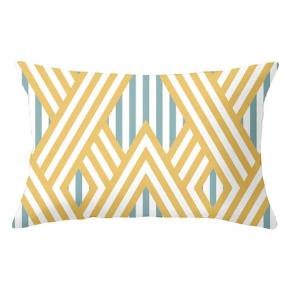 DecorBites™ Geometric Striped Curved Rectangle Pillowcase - Yellow Blue Sofa Throw Pillows