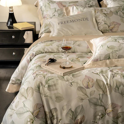 DecorBites™ Egyptian Cotton Print Bedding Set: King Queen Sheet Pillowcase Duvet Cover
