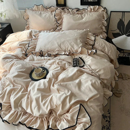 DecorBites™ Cooling Silky Ruffled Bedding Set 180X220 - 4 Piece Smooth Fitted Sheet