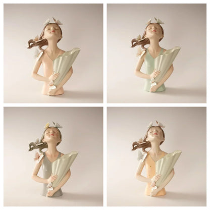 DecorBites™ 30cm Pink Butterfly Girl Vase Statue Modern Home Decor Resin Figurines