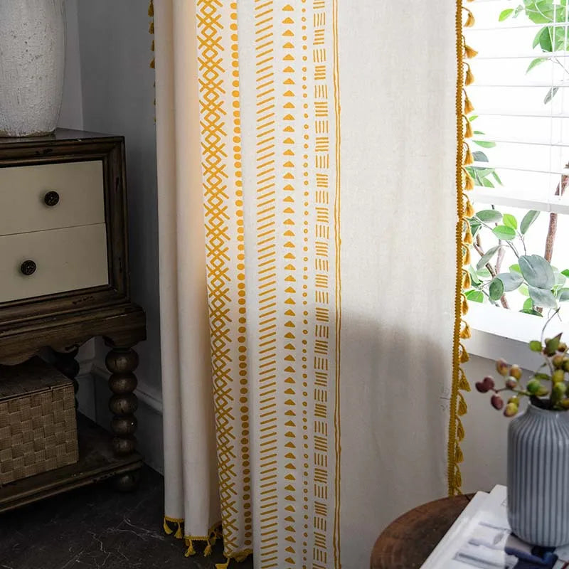 DecorBites™ Bohemian Ethnic Geometry Printed Cotton Linen Curtain