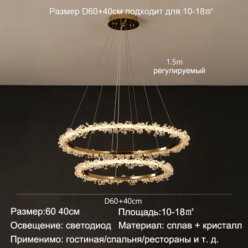 ™ Golden Crystal LED Round Chandelier for Luxury Indoor Lighting