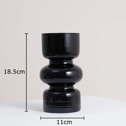 DecorBites™ Black Glass Vase with Artificial Flowers for Minimalist Room Decor