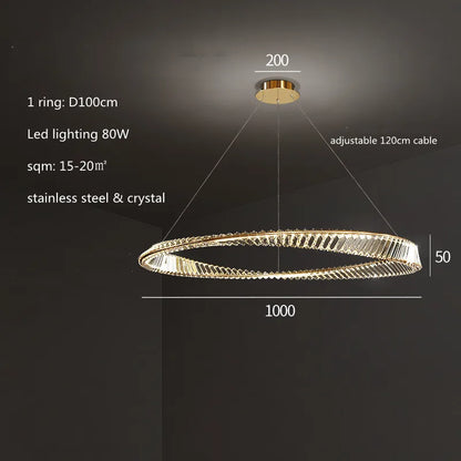 DecorBites™ Gold Plated Steel Ring Pendant Lamp with Dimmable LED Lights and K9 Crystals