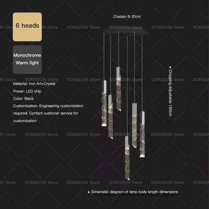 DecorBites™ Crystal Loft Chandelier for Duplex Living Room & Stairwell, Long Hanging Lighting