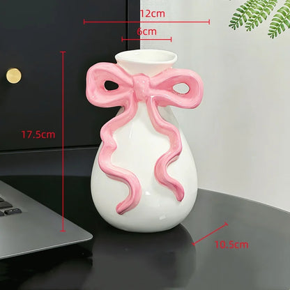 DecorBites™ 3D Ribbon Ceramic Vase with Cute Bow - Home Floral Decoration