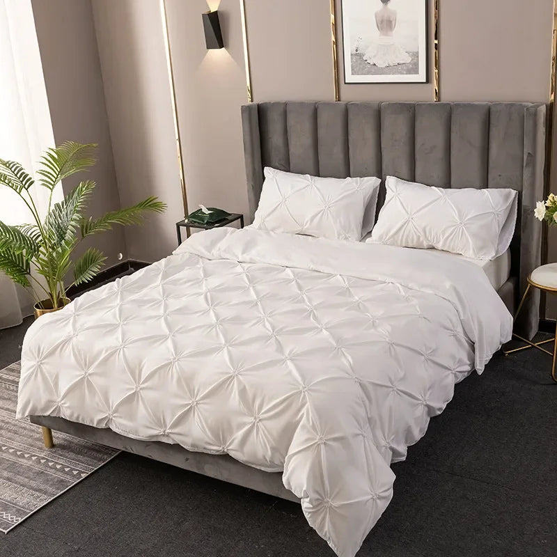 DecorBites™ 3D Pinch Pleated Duvet Cover Set - Solid Color Single Double Bedding - Soft Comforter Cover