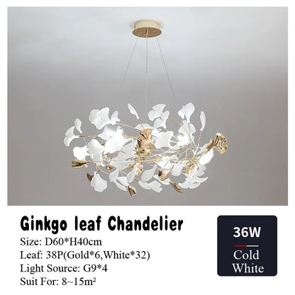 DecorBites™ Ginkgo Leaf Chandelier LED Pendant Light for Living Dining Bedroom