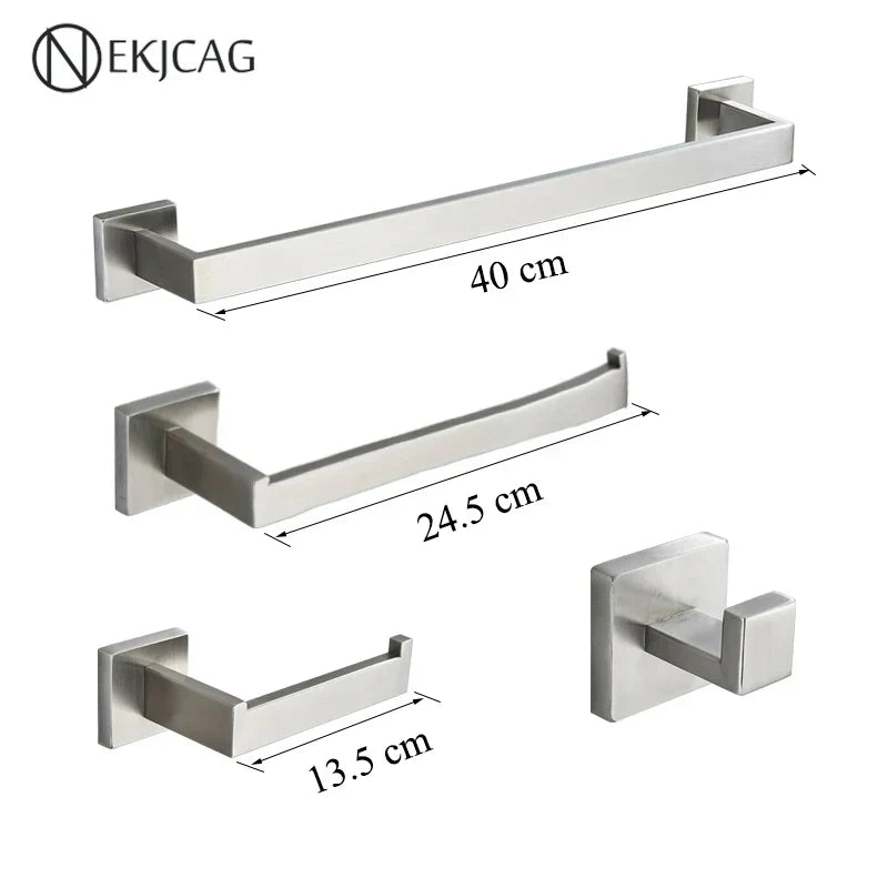 DecorBites™ Black Bathroom Set: Towel Holder, Paper Holder, Gold Rod, Robe Hook - Stainless Steel Accessories